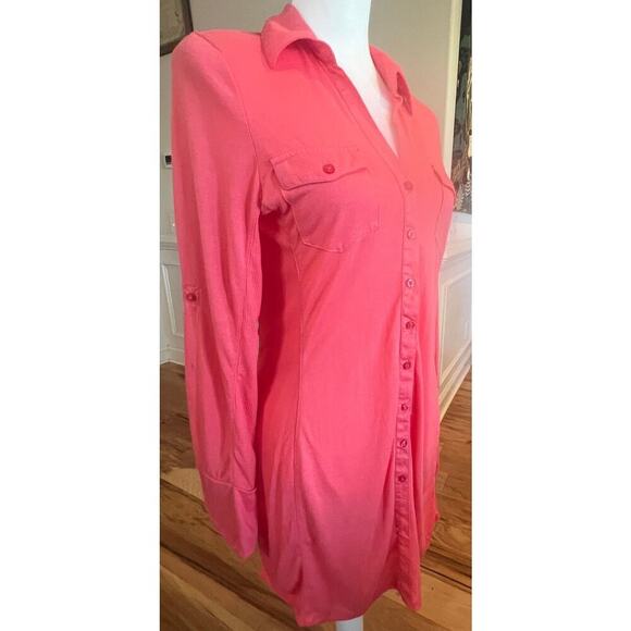 ULTRA FLIRT SALMON PINK LONG SLEEVE BUTTON UP SHIRT DRESS NWT WOMENS LARGE - Picture 5 of 9